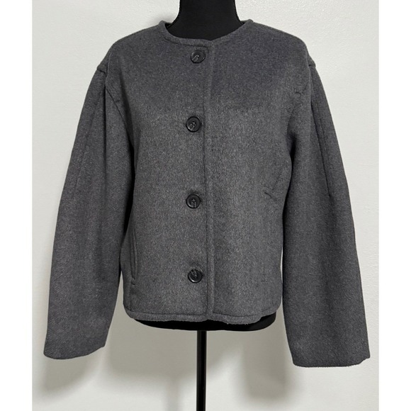 Abercrombie Fitch Women's Gray Herringbone Button Front Collarless Jacket Medium - Picture 2 of 6